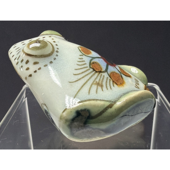 Vintage Mexican Folk Art Tonala Frog Toad Sitting Floral Painted Figurine - Picture 3 of 16
